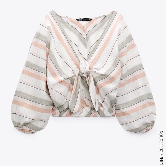 Zara Striped Linen Blend Top - Picture 3 of 6